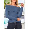 imagePRETTYGARDEN Womens Fall Off Shoulder Sweaters Y2K Long Sleeve Ribbed Knit Fitted Pullover Winter Date Night Tops BlouseGrey Blue