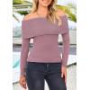 imagePRETTYGARDEN Womens Fall Off Shoulder Sweaters Y2K Long Sleeve Ribbed Knit Fitted Pullover Winter Date Night Tops BlouseHeather Pink