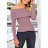 imagePRETTYGARDEN Womens Fall Off Shoulder Sweaters Y2K Long Sleeve Ribbed Knit Fitted Pullover Winter Date Night Tops BlouseHeather Pink