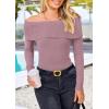 imagePRETTYGARDEN Womens Fall Off Shoulder Sweaters Y2K Long Sleeve Ribbed Knit Fitted Pullover Winter Date Night Tops BlouseHeather Pink