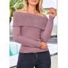 imagePRETTYGARDEN Womens Fall Off Shoulder Sweaters Y2K Long Sleeve Ribbed Knit Fitted Pullover Winter Date Night Tops BlouseHeather Pink