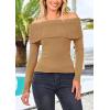 imagePRETTYGARDEN Womens Fall Off Shoulder Sweaters Y2K Long Sleeve Ribbed Knit Fitted Pullover Winter Date Night Tops BlouseKhaki