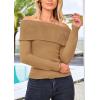 imagePRETTYGARDEN Womens Fall Off Shoulder Sweaters Y2K Long Sleeve Ribbed Knit Fitted Pullover Winter Date Night Tops BlouseKhaki