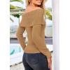 imagePRETTYGARDEN Womens Fall Off Shoulder Sweaters Y2K Long Sleeve Ribbed Knit Fitted Pullover Winter Date Night Tops BlouseKhaki