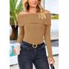 imagePRETTYGARDEN Womens Fall Off Shoulder Sweaters Y2K Long Sleeve Ribbed Knit Fitted Pullover Winter Date Night Tops BlouseKhaki