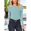 imagePRETTYGARDEN Womens Fall Off Shoulder Sweaters Y2K Long Sleeve Ribbed Knit Fitted Pullover Winter Date Night Tops BlouseLight Blue