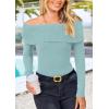 imagePRETTYGARDEN Womens Fall Off Shoulder Sweaters Y2K Long Sleeve Ribbed Knit Fitted Pullover Winter Date Night Tops BlouseLight Blue