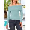 imagePRETTYGARDEN Womens Fall Off Shoulder Sweaters Y2K Long Sleeve Ribbed Knit Fitted Pullover Winter Date Night Tops BlouseLight Blue