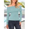imagePRETTYGARDEN Womens Fall Off Shoulder Sweaters Y2K Long Sleeve Ribbed Knit Fitted Pullover Winter Date Night Tops BlouseLight Blue