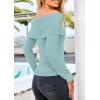 imagePRETTYGARDEN Womens Fall Off Shoulder Sweaters Y2K Long Sleeve Ribbed Knit Fitted Pullover Winter Date Night Tops BlouseLight Blue