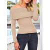 imagePRETTYGARDEN Womens Fall Off Shoulder Sweaters Y2K Long Sleeve Ribbed Knit Fitted Pullover Winter Date Night Tops BlouseLight Camel