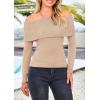 imagePRETTYGARDEN Womens Fall Off Shoulder Sweaters Y2K Long Sleeve Ribbed Knit Fitted Pullover Winter Date Night Tops BlouseLight Camel