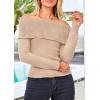imagePRETTYGARDEN Womens Fall Off Shoulder Sweaters Y2K Long Sleeve Ribbed Knit Fitted Pullover Winter Date Night Tops BlouseLight Camel