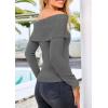 imagePRETTYGARDEN Womens Fall Off Shoulder Sweaters Y2K Long Sleeve Ribbed Knit Fitted Pullover Winter Date Night Tops BlouseMid Grey