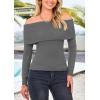 imagePRETTYGARDEN Womens Fall Off Shoulder Sweaters Y2K Long Sleeve Ribbed Knit Fitted Pullover Winter Date Night Tops BlouseMid Grey