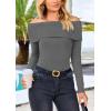 imagePRETTYGARDEN Womens Fall Off Shoulder Sweaters Y2K Long Sleeve Ribbed Knit Fitted Pullover Winter Date Night Tops BlouseMid Grey