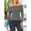 imagePRETTYGARDEN Womens Fall Off Shoulder Sweaters Y2K Long Sleeve Ribbed Knit Fitted Pullover Winter Date Night Tops BlouseMid Grey