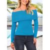 imagePRETTYGARDEN Womens Fall Off Shoulder Sweaters Y2K Long Sleeve Ribbed Knit Fitted Pullover Winter Date Night Tops BlouseMineral Blue