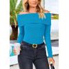 imagePRETTYGARDEN Womens Fall Off Shoulder Sweaters Y2K Long Sleeve Ribbed Knit Fitted Pullover Winter Date Night Tops BlouseMineral Blue