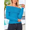 imagePRETTYGARDEN Womens Fall Off Shoulder Sweaters Y2K Long Sleeve Ribbed Knit Fitted Pullover Winter Date Night Tops BlouseMineral Blue