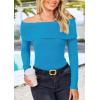 imagePRETTYGARDEN Womens Fall Off Shoulder Sweaters Y2K Long Sleeve Ribbed Knit Fitted Pullover Winter Date Night Tops BlouseMineral Blue