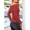 imagePRETTYGARDEN Womens Fall Off Shoulder Sweaters Y2K Long Sleeve Ribbed Knit Fitted Pullover Winter Date Night Tops BlouseOrange Red