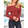 imagePRETTYGARDEN Womens Fall Off Shoulder Sweaters Y2K Long Sleeve Ribbed Knit Fitted Pullover Winter Date Night Tops BlouseOrange Red