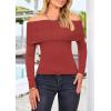 imagePRETTYGARDEN Womens Fall Off Shoulder Sweaters Y2K Long Sleeve Ribbed Knit Fitted Pullover Winter Date Night Tops BlouseOrange Red