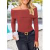 imagePRETTYGARDEN Womens Fall Off Shoulder Sweaters Y2K Long Sleeve Ribbed Knit Fitted Pullover Winter Date Night Tops BlouseOrange Red