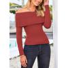 imagePRETTYGARDEN Womens Fall Off Shoulder Sweaters Y2K Long Sleeve Ribbed Knit Fitted Pullover Winter Date Night Tops BlouseOrange Red
