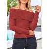 imagePRETTYGARDEN Womens Fall Off Shoulder Sweaters Y2K Long Sleeve Ribbed Knit Fitted Pullover Winter Date Night Tops BlouseOrange Red