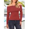 imagePRETTYGARDEN Womens Fall Off Shoulder Sweaters Y2K Long Sleeve Ribbed Knit Fitted Pullover Winter Date Night Tops BlouseOrange Red