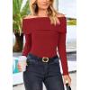 imagePRETTYGARDEN Womens Fall Off Shoulder Sweaters Y2K Long Sleeve Ribbed Knit Fitted Pullover Winter Date Night Tops BlouseRust Red