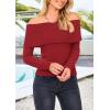imagePRETTYGARDEN Womens Fall Off Shoulder Sweaters Y2K Long Sleeve Ribbed Knit Fitted Pullover Winter Date Night Tops BlouseRust Red