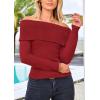 imagePRETTYGARDEN Womens Fall Off Shoulder Sweaters Y2K Long Sleeve Ribbed Knit Fitted Pullover Winter Date Night Tops BlouseRust Red