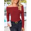 imagePRETTYGARDEN Womens Fall Off Shoulder Sweaters Y2K Long Sleeve Ribbed Knit Fitted Pullover Winter Date Night Tops BlouseRust Red