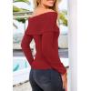 imagePRETTYGARDEN Womens Fall Off Shoulder Sweaters Y2K Long Sleeve Ribbed Knit Fitted Pullover Winter Date Night Tops BlouseRust Red