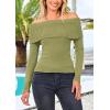imagePRETTYGARDEN Womens Fall Off Shoulder Sweaters Y2K Long Sleeve Ribbed Knit Fitted Pullover Winter Date Night Tops BlouseSage Green