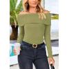 imagePRETTYGARDEN Womens Fall Off Shoulder Sweaters Y2K Long Sleeve Ribbed Knit Fitted Pullover Winter Date Night Tops BlouseSage Green