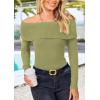 imagePRETTYGARDEN Womens Fall Off Shoulder Sweaters Y2K Long Sleeve Ribbed Knit Fitted Pullover Winter Date Night Tops BlouseSage Green