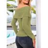 imagePRETTYGARDEN Womens Fall Off Shoulder Sweaters Y2K Long Sleeve Ribbed Knit Fitted Pullover Winter Date Night Tops BlouseSage Green