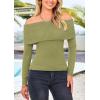 imagePRETTYGARDEN Womens Fall Off Shoulder Sweaters Y2K Long Sleeve Ribbed Knit Fitted Pullover Winter Date Night Tops BlouseSage Green