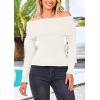 imagePRETTYGARDEN Womens Fall Off Shoulder Sweaters Y2K Long Sleeve Ribbed Knit Fitted Pullover Winter Date Night Tops BlouseSnow White