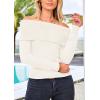 imagePRETTYGARDEN Womens Fall Off Shoulder Sweaters Y2K Long Sleeve Ribbed Knit Fitted Pullover Winter Date Night Tops BlouseSnow White