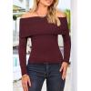 imagePRETTYGARDEN Womens Fall Off Shoulder Sweaters Y2K Long Sleeve Ribbed Knit Fitted Pullover Winter Date Night Tops BlouseWine Red