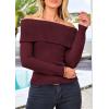 imagePRETTYGARDEN Womens Fall Off Shoulder Sweaters Y2K Long Sleeve Ribbed Knit Fitted Pullover Winter Date Night Tops BlouseWine Red