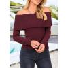 imagePRETTYGARDEN Womens Fall Off Shoulder Sweaters Y2K Long Sleeve Ribbed Knit Fitted Pullover Winter Date Night Tops BlouseWine Red