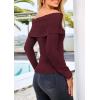 imagePRETTYGARDEN Womens Fall Off Shoulder Sweaters Y2K Long Sleeve Ribbed Knit Fitted Pullover Winter Date Night Tops BlouseWine Red