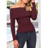 imagePRETTYGARDEN Womens Fall Off Shoulder Sweaters Y2K Long Sleeve Ribbed Knit Fitted Pullover Winter Date Night Tops BlouseWine Red