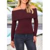 imagePRETTYGARDEN Womens Fall Off Shoulder Sweaters Y2K Long Sleeve Ribbed Knit Fitted Pullover Winter Date Night Tops BlouseWine Red